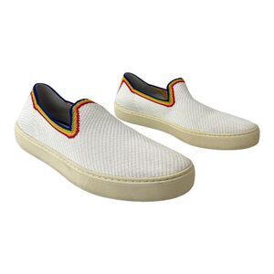 Rothy's Slip On White Rainbow Stripe Knit Fabric Sneakers Shoes Women Size 10